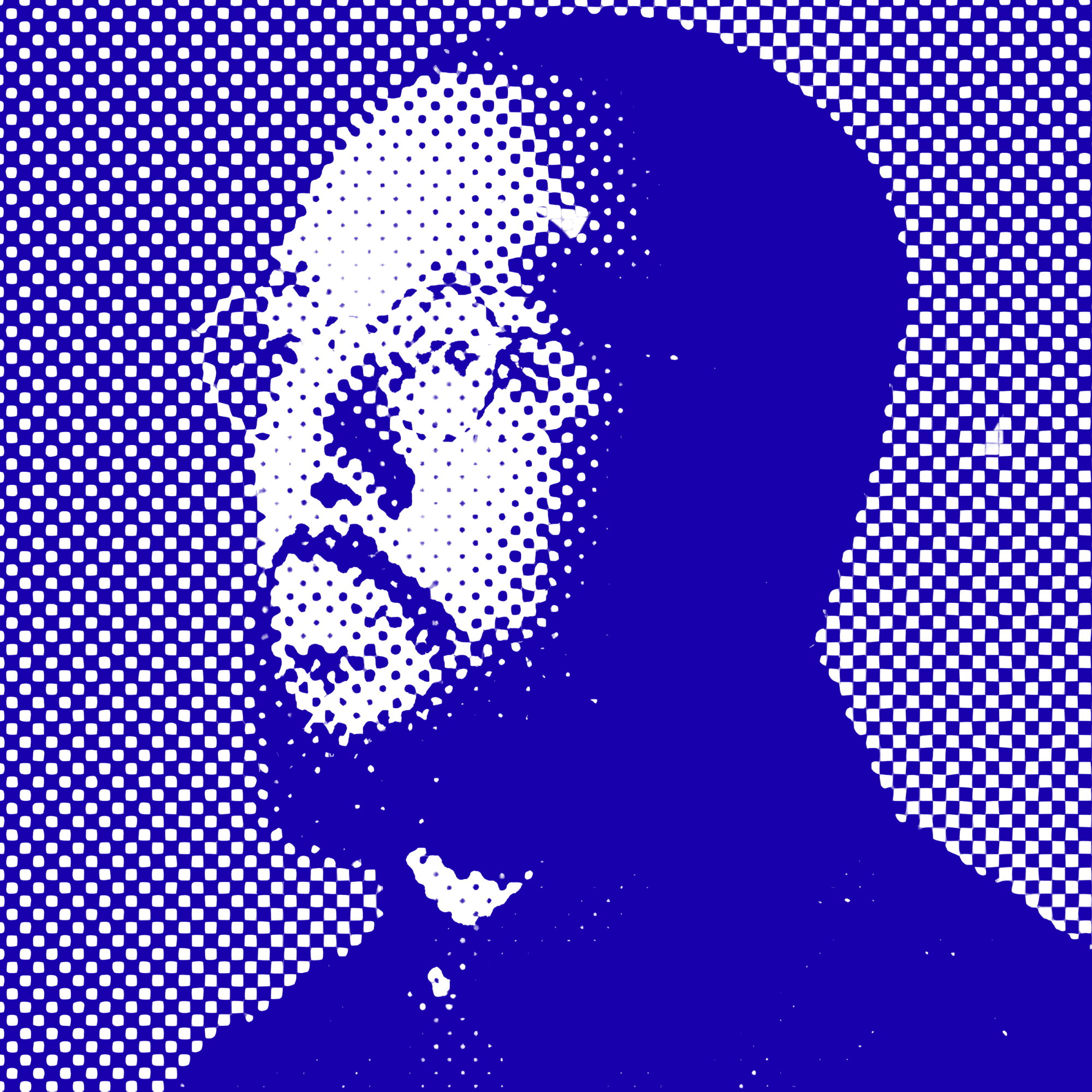 Blue halftone portrait of Matt Brevner
